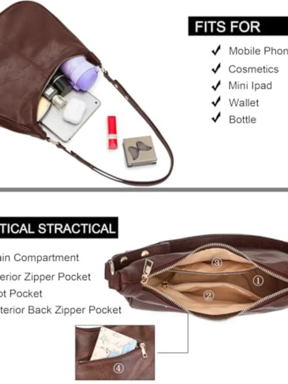 Ultra Soft Foldable Vegan Leather Crossbody Hobo Bag Tote Shoulder Purse